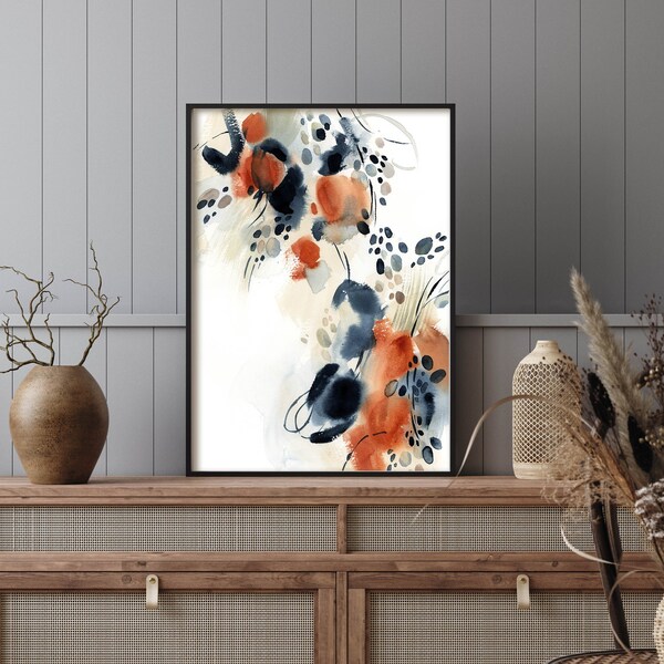 Burnt Orange and Blue Art Etsy
