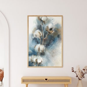 Cotton Buds Wall Art Print, Blue and White Florals Watercolor Painting, Botanical Wall Decor, Flowers Painting, Watercolor Print, Boho Art