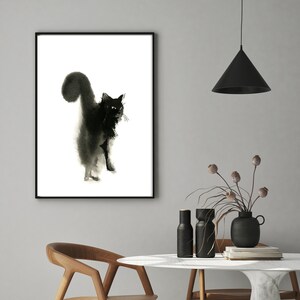 Black Cat Art Print, Watercolor Painting, Minimalist Cat Art Print, Fine Art Print, Giclee Print, Cat Wall Art, Black and White Cat Wall Art