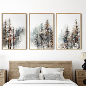 Forest 3 Prints Set, Nature Landscape Watercolor Art, Pine Trees Painting, Set of 3 Fine Art Prints, Woodland Landscape Living Room Decor image 1