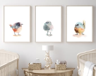Wall Decor 3 Pieces Bird Art Prints Set, Minimalist Birds Paintings, Watercolor Illustrations, Nursery Wall Decor Prints Set, Bird Wall Art