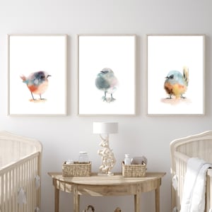 Wall Decor 3 Pieces Bird Art Prints Set, Minimalist Birds Paintings, Watercolor Illustrations, Nursery Wall Decor Prints Set, Bird Wall Art