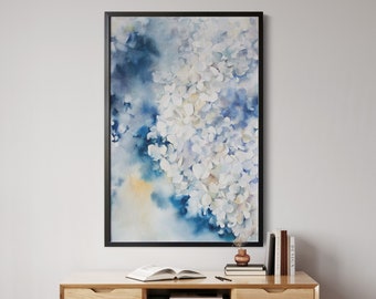 Hortensie Blumen Wanddekor Fine Art Prints Blaues Aquarell Gemälde von CanotStopPainting, Großes Abstraktes Florales Wandbild, Blaue Wandkunst