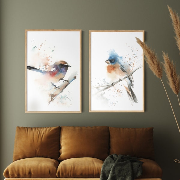Bird Art, Wall Art Decor, Watercolor Bird Prints, Printed Art Set Of 2, Artwork Bird Prints, Bird Lover Gift, School Art Decor Wall Prints