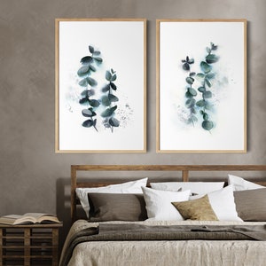 Eucalyptus Plant Painting 2 Prints Set, Leaves Wall Gallery set of 2 Fine Art Prints, Green Botanical Watercolor, Greenery Wall Prints Set