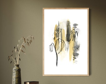 Abstract Art Print in Mustard Yellow and Green, Abstract Wall Print, Abstract Watercolor Painting Art, Large Painting Art, Living Room Decor