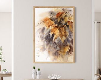 Autumnal Maple Leaves Art Print, Orange Watercolor Leaf Painting Art, Fine Art Print, Watercolor Print, Autumn Wall Art Decor, Leaf Wall Art