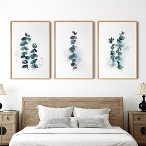 Eucalyptus Prints Set of 3 Prints, Botanical Paintings, 3 Fine Art Prints Wall Decor, Leaf Watercolor Prints, Bedroom Wall Art Prints Set
