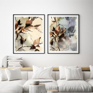 Earth Tones Autumnal Leaves Painting 2 Wall Gallery Prints - Etsy
