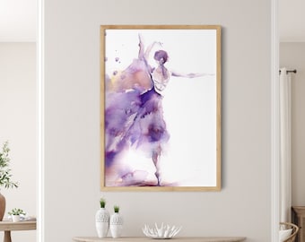 Ballerina Fine Art Print, Ballet Dance Watercolor Painting Wall Decor, Ballerina in Purple Wall Art