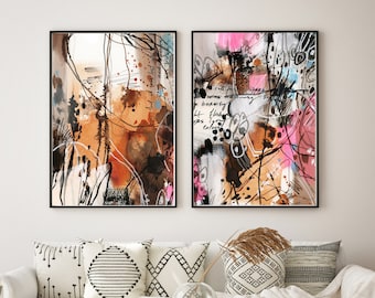 Bright Abstract Art, Fine Art Prints, Eclectic Wall Decor, Modern Art Decor, Set of 2 Contemporary Prints, Living Room Art, Large Paintings