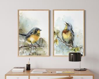 Bird Watercolor Prints 2 Pieces Wall Art, Bird Paintings, Bird Wall Decor, Bird Giclée Fine Art Prints, Set of 2 Fine Art Prints Wall Art