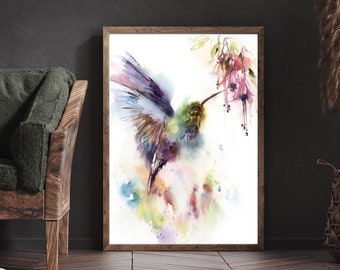 Hummingbird Art Print, Birds Watercolor Painting, Bird Watercolor Print, Tropical Bird Art Print, Kids Room Decor, Canvas Fine Art Print