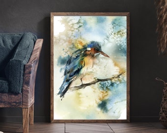 Kingfisher Painting, Bird Art Print, Bird Watercolor Print, Canvas Print, Bird Art Decor, Bird Fine Art Print, Watercolor Painting of Bird