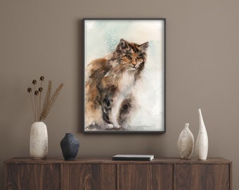 Cat Fine Art Print, Cat Watercolor Painting, Home Gallery Wall Decor, Pet Gift, Cat Art, Cat Portrait Print, Cat Painting, Cat Wall Art