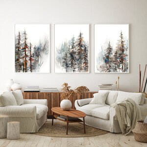 Forest 3 Prints Set, Nature Landscape Watercolor Art, Pine Trees Painting, Set of 3 Fine Art Prints, Woodland Landscape Living Room Decor image 4