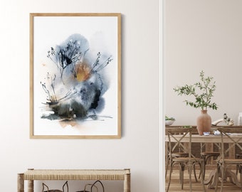 Abstract Nature Landscape in Blue Fine Art Print, Large Abstract Wall Art, Abstract Watercolor Painting, Office Wall Art, Abstract Art Print