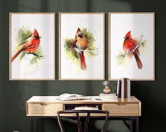 Northern Cardinal 3 Fine Art Prints, Watercolor Painting, Bird Fine Prints, Cardinal Paintings, Red Cardinals Wall Art Print