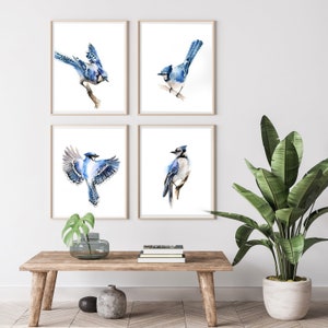 Blue Jay Bird Painting Watercolor Prints, Birds Gallery Wall Set of 4 Fine Art Prints, Bird Wall Art Decor Giclee Prints, Bird Illustrations image 4