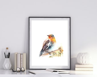 Minimalistische Robin Vogel Fine Art Print Vogel Aquarell Etsy