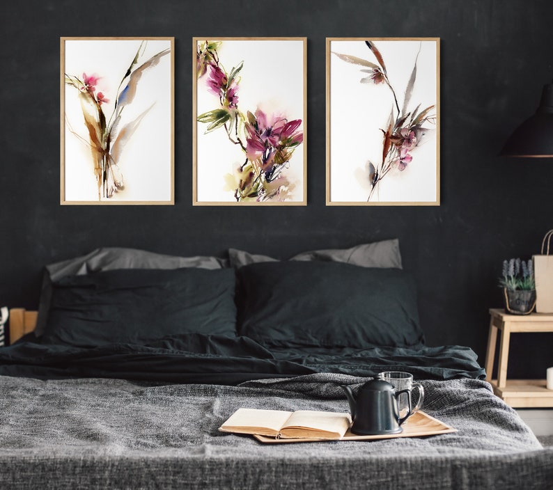 Botanical 3 Fine Art Prints Set, Abstract Florals Painting Set of 3 ...
