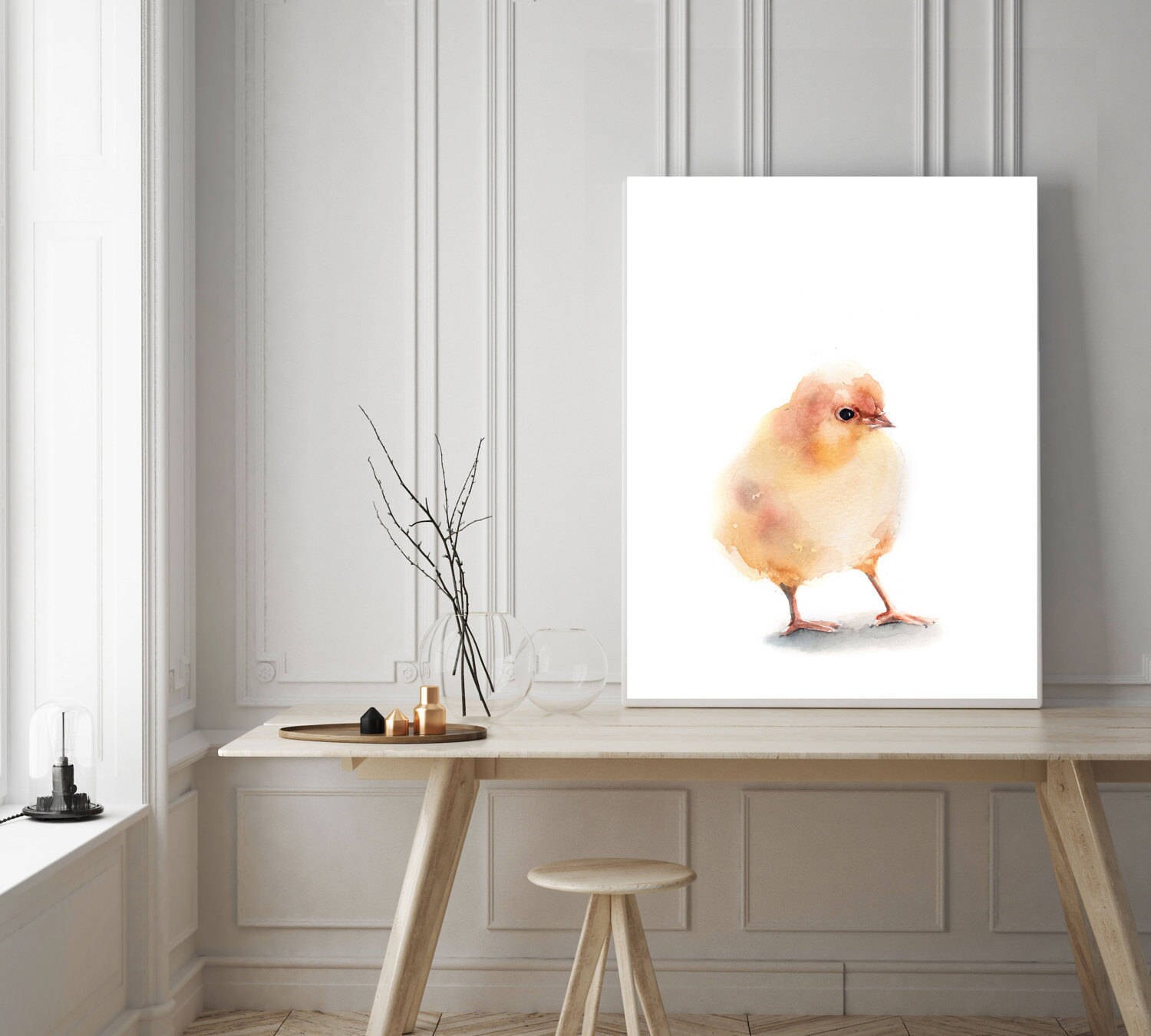 Chick Art Print Yellow Little Chicken Baby Watercolor Print | Etsy