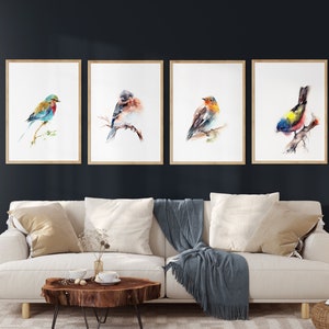 Birds Gallery Wall Set of 4 Art Prints, Colorful Birds Wall Decor, Bird ...