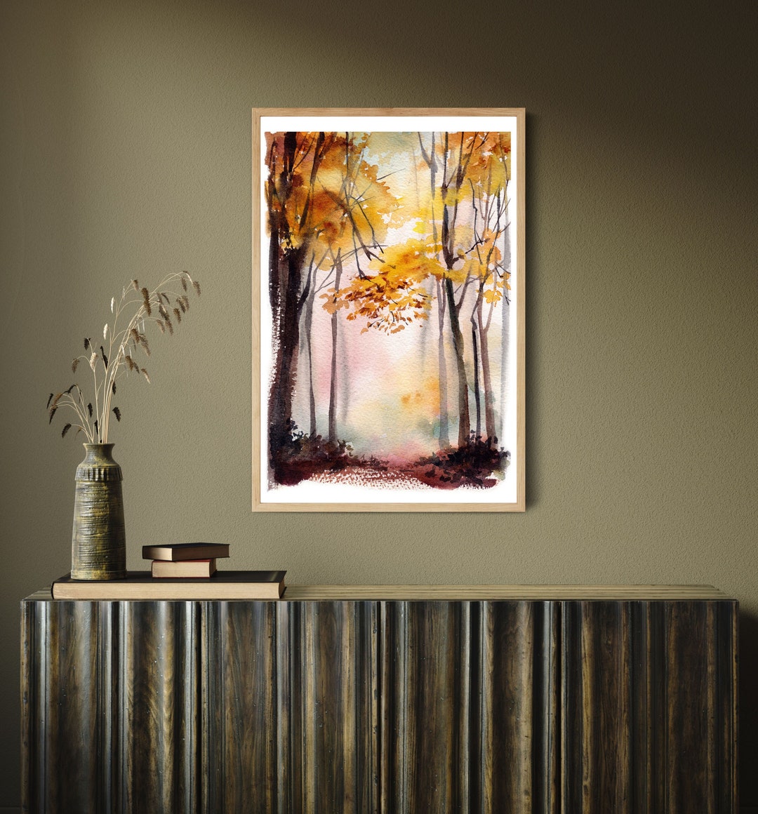 Autumn Landscape Print Watercolor Print Art Forest Painting - Etsy