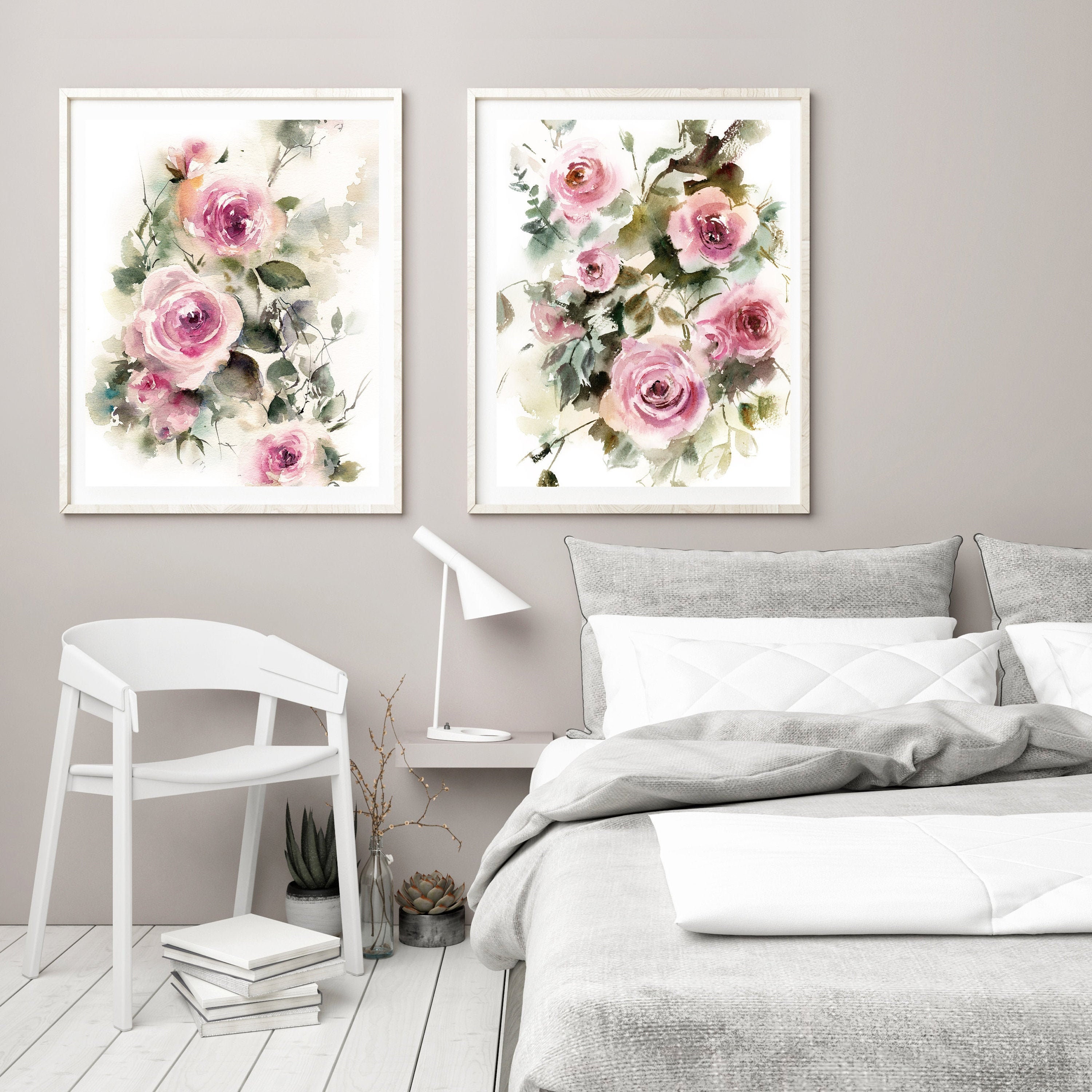 Roses Painting 2 Art Prints Gallery Wall set of 2 Fine Art | Etsy