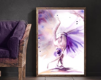 Ballerina in Tutu Fine Art Print, Watercolor Print, Ballerina in Purple Ballet Painting, Dance Wall Decor
