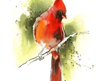 Red Cardinal Watercolor Painting, Northern Cardinal Birds Fine Art Prints, Nature Home Decor, Bird Art Print, Bird Wall Hanging, Framed Art