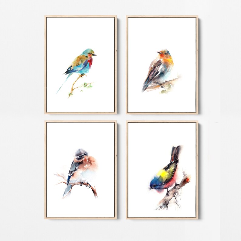 Birds Gallery Wall Set of 4 Art Prints Colorful Birds Wall - Etsy