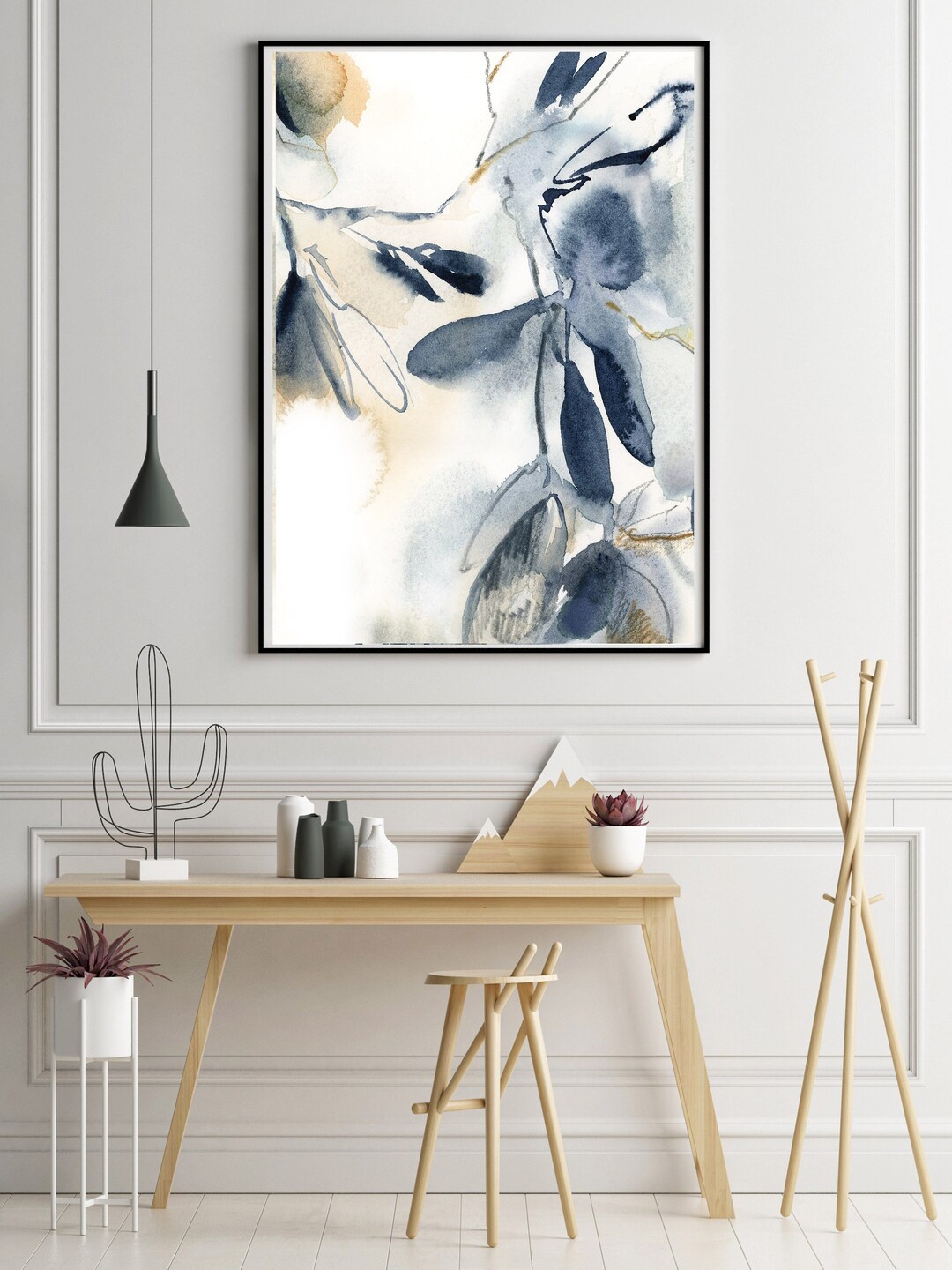 Blue Botanical Abstract Art Print, Abstract Leaves Painting, Watercolor ...