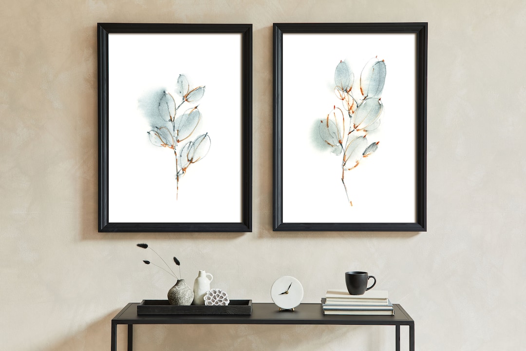 Sage Green Leaves Prints Set 2 Pieces Wall Decor Watercolor Etsy