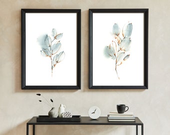 Sage Green Leaves Prints Set, 2 Pieces Wall Decor, Watercolor Prints, Botanical Wall Decor, Abstract Leaf Wall Art, Nature Fine Art Prints