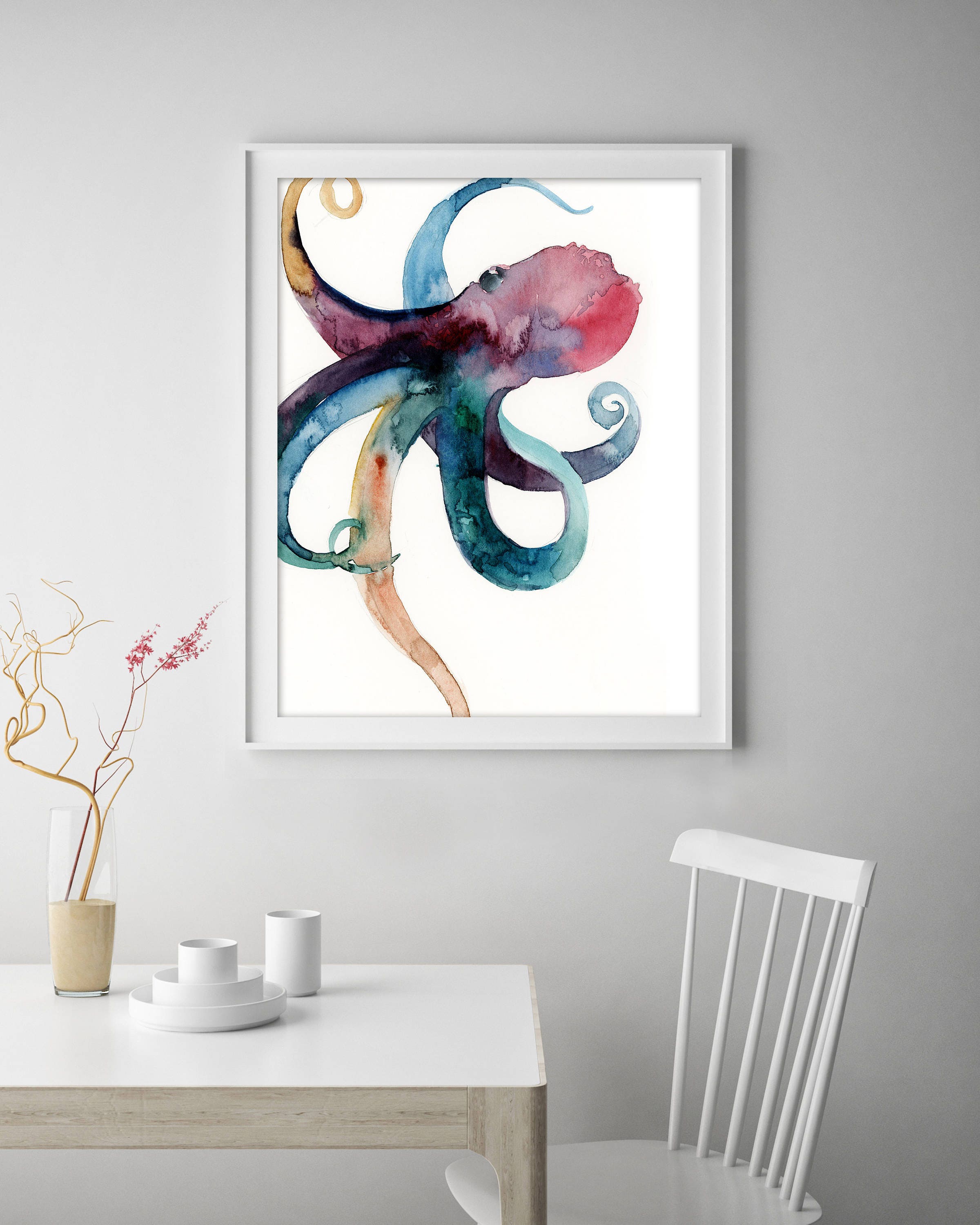 Octopus Painting Art Print Sea Life Watercolor Print | Etsy