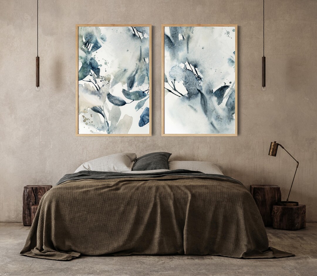 Blue Abstract Botanical 2 Fine Art Prints, Nature Leaves Watercolor ...