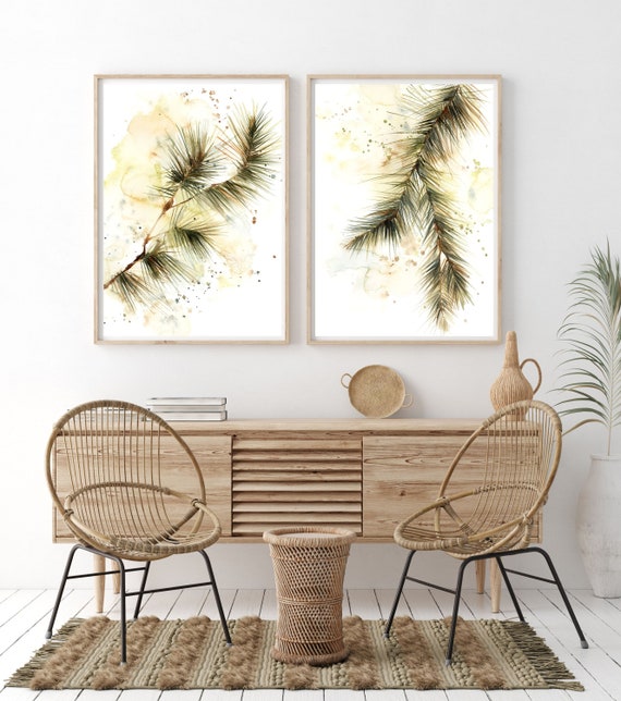 Pine Tree Branch 2 Fine Art Prints Set, Green Branches Watercolor Paintings, Greenery Wall Decor, Woodland Wall Art, Pine Tree Art Prints