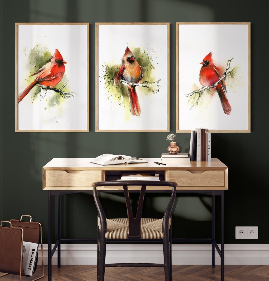 Northern Cardinal 3 Fine Art Prints, Watercolor Painting, Bird Fine ...