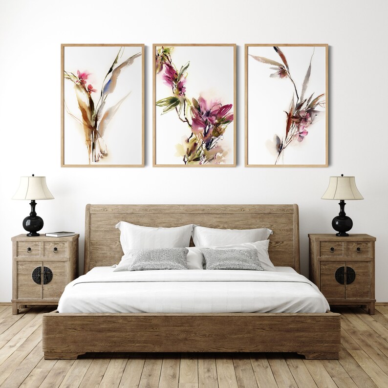Botanical 3 Fine Art Prints Set, Abstract Florals Painting Set of 3 ...
