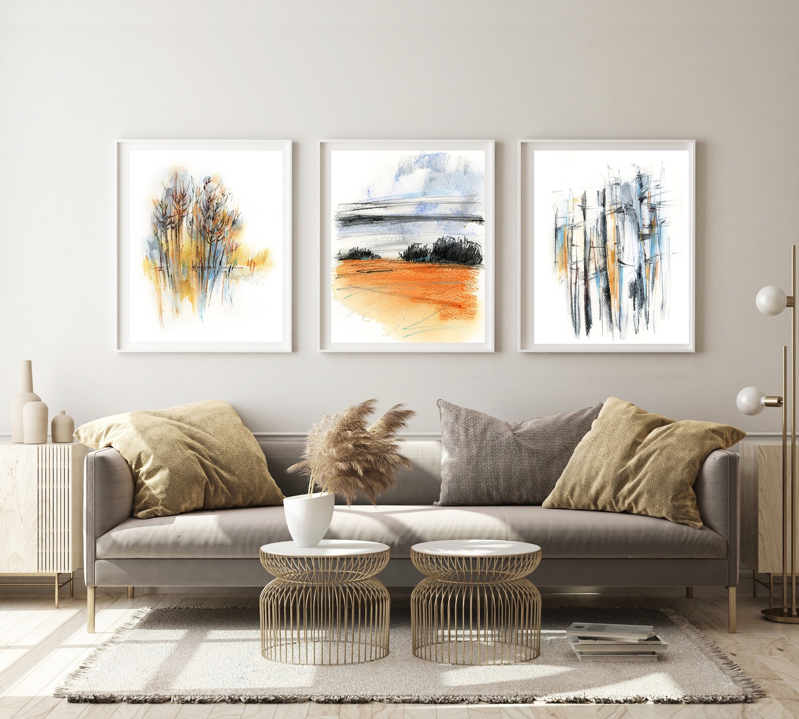Abstract Landscape Prints Set of 3 Gallery Wall Nature Art Etsy