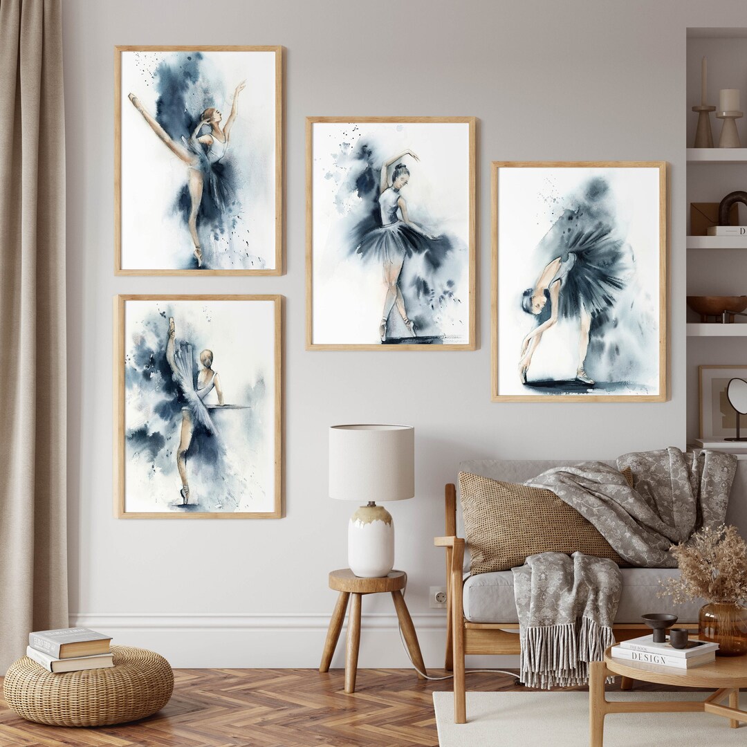 Ballerina Painting Blue, Gallery Wall 4 Art Prints Set, Ballet Dance ...