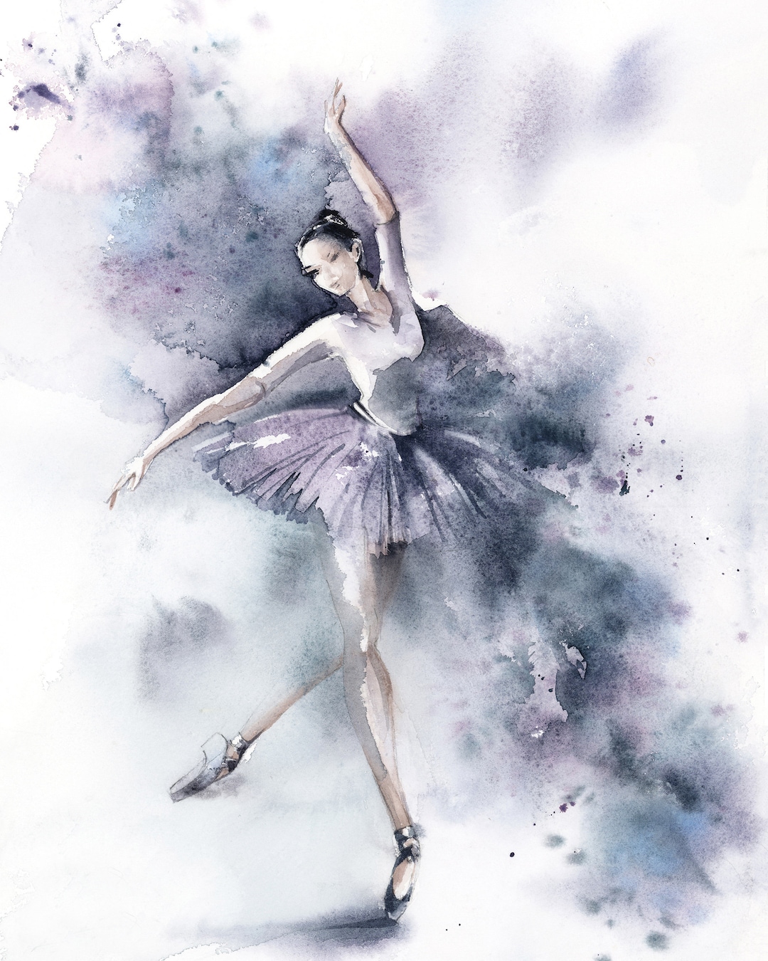 Ballerina in Purple Art Print, Ballet Wall Art, Loose Style