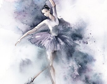 Ballerina in Purple Art Print, Ballet Wall Art, Loose Style Watercolor Painting, Ballet Wall Art, Modern Ballet Wall Decor Art, Dancer Print