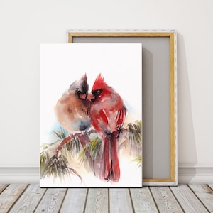 Cardinal Painting, Cardinal Birds Wall Fine Art Print, Watercolor Birds, Red Cardinals Love Prints, Christmas Wall Art, Holiday Decor Gift