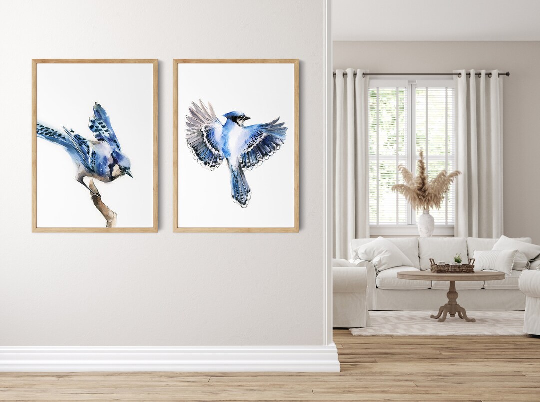Blue Jay Bird 2 Wall Prints Set Watercolor Art Blue Birds - Etsy