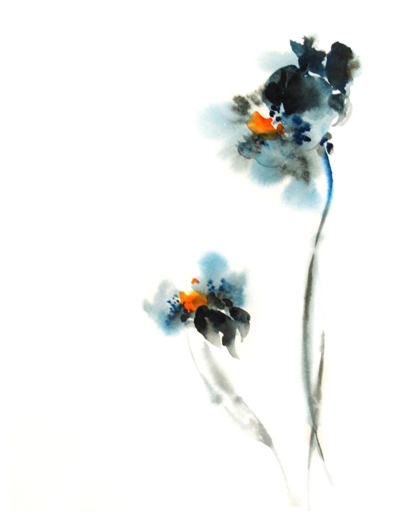 Minimalist Blue Floral Fine Art Print Abstract Flowers Etsy