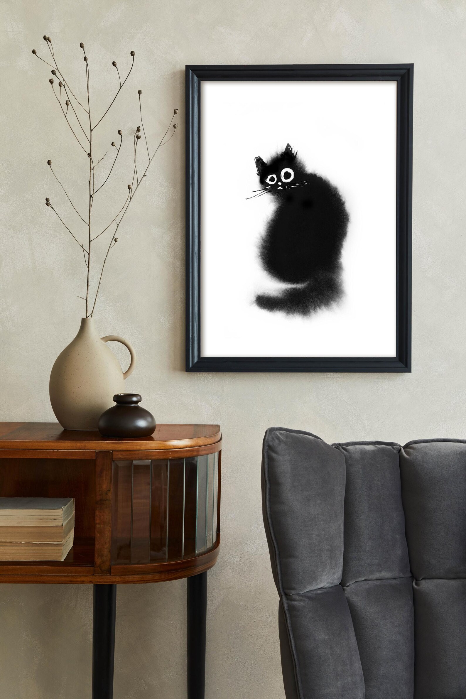 Cute Black Cat Art Print, Black and White Cat, Watercolor Art, Wall Art ...