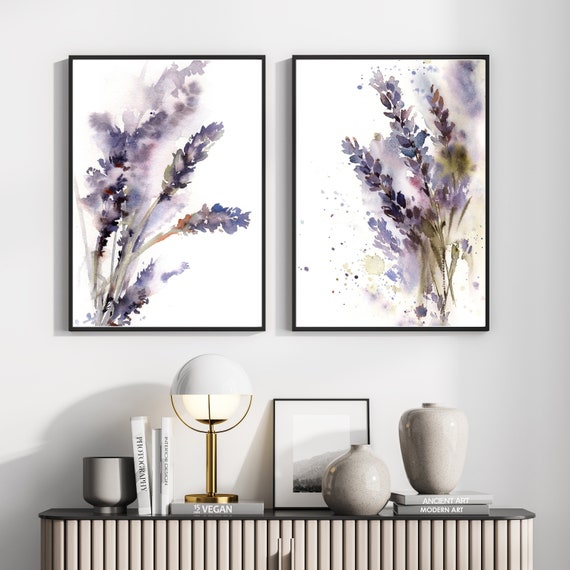Lavender Flowers 2 Fine Art Prints Set, Fine Art Reproduction, Watercolor Prints, Purple Florals Painting, Botanical Art, Purple Wall Art