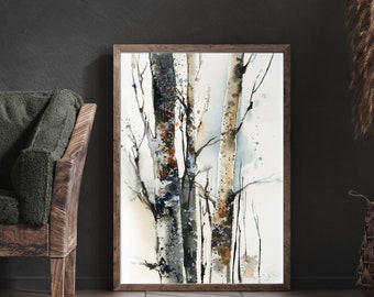 Birch Trees Forest Watercolor Art Print, Tree Painting, Forest Wall Decor, Fine Art Print, Forest Watercolor, Nature Landscape Home Decor